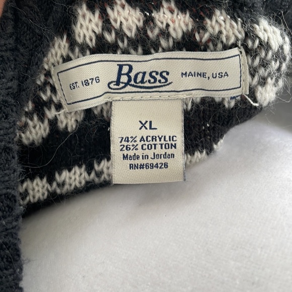 Bass Black and White Fair isle Stripe Crewneck Sweater Size XL - Picture 5 of 6